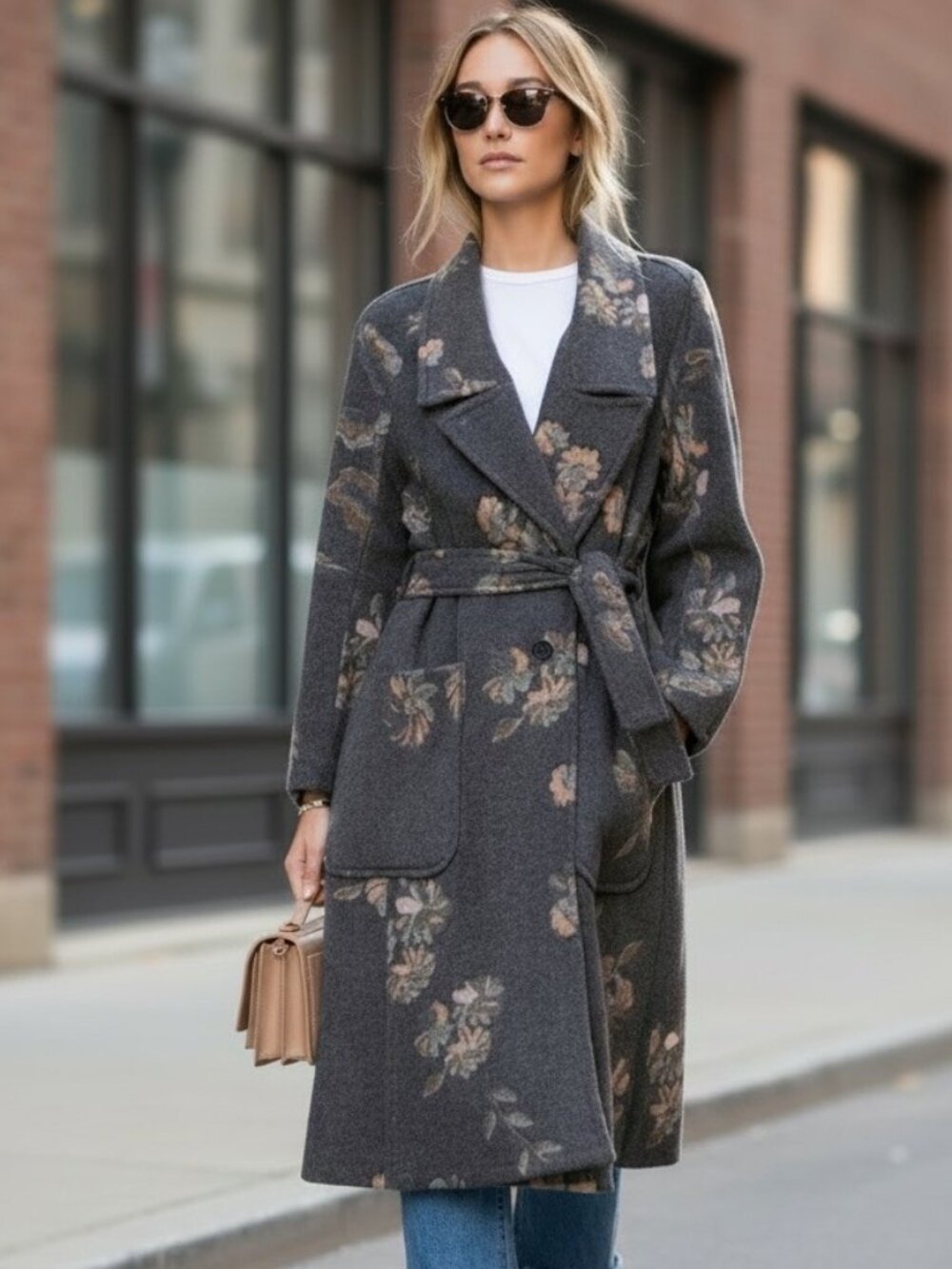 Rebecca Taylor Jacquard Coat 0 Grey Floral Wool Blend - Picture 1 of 16